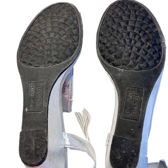 New York Transit BADGETASTIC WEDGE SANDAL. Silver sparkle open toe. - Picture 5 of 5